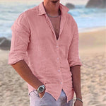 Linen Blend Button-Down Shirt for Men - View 2