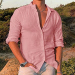 Linen Blend Button-Down Shirt for Men - View 3