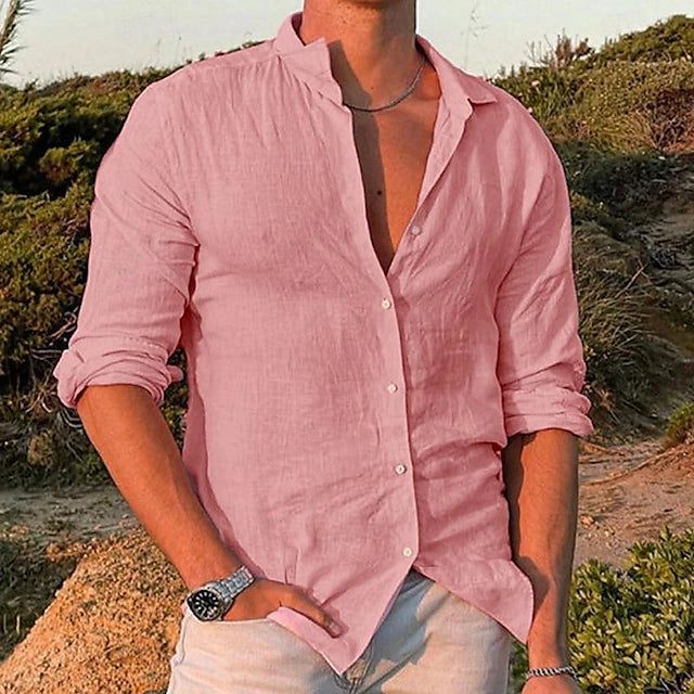 Linen Blend Button-Down Shirt for Men - View 3