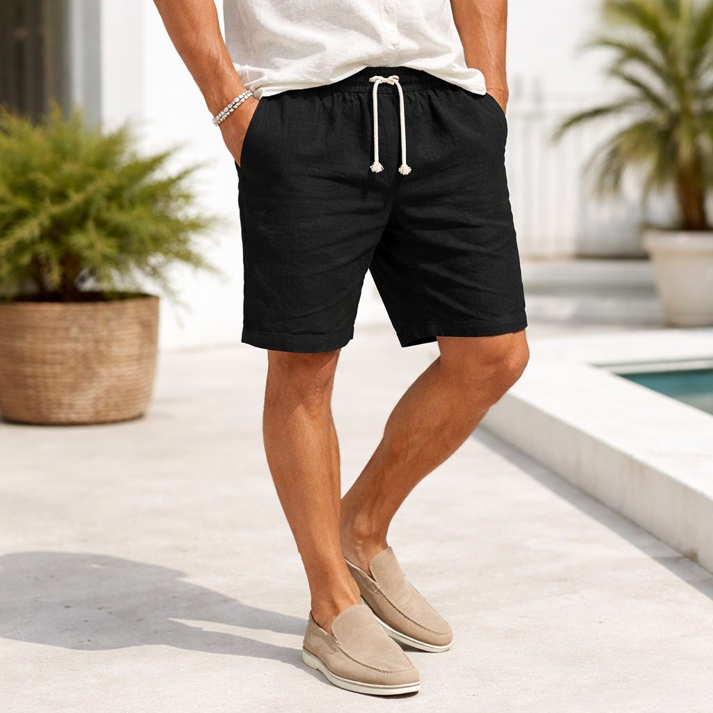 Linen Blend Drawstring Shorts Relaxed Fit for Men