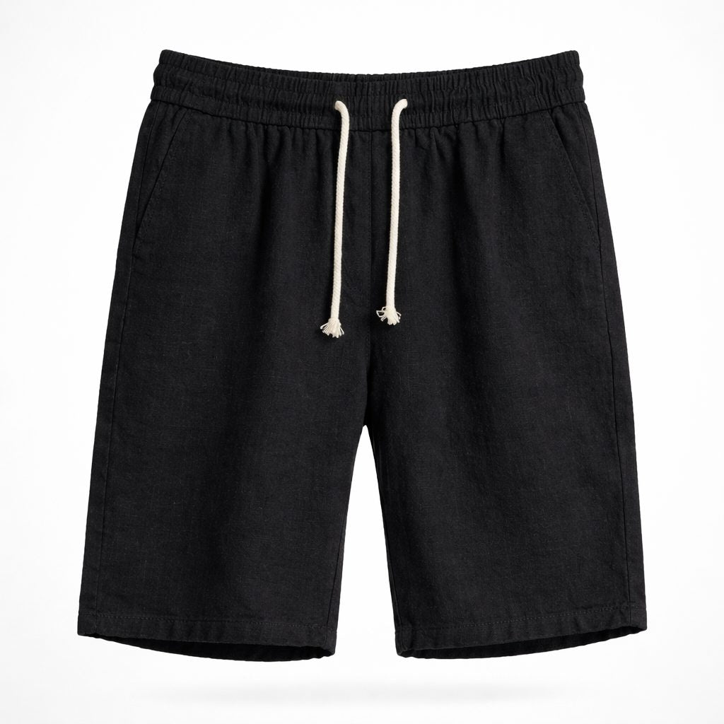 Linen Blend Drawstring Shorts Relaxed Fit for Men - Black