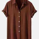 Linen Blend Relaxed Button-Down Shirt for Men
