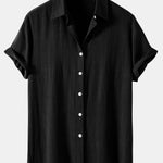 Linen Blend Relaxed Button-Down Shirt for Men - Black