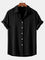 Linen Blend Relaxed Button-Down Shirt for Men - Black