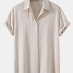 Linen Blend Relaxed Button-Down Shirt for Men - Beige