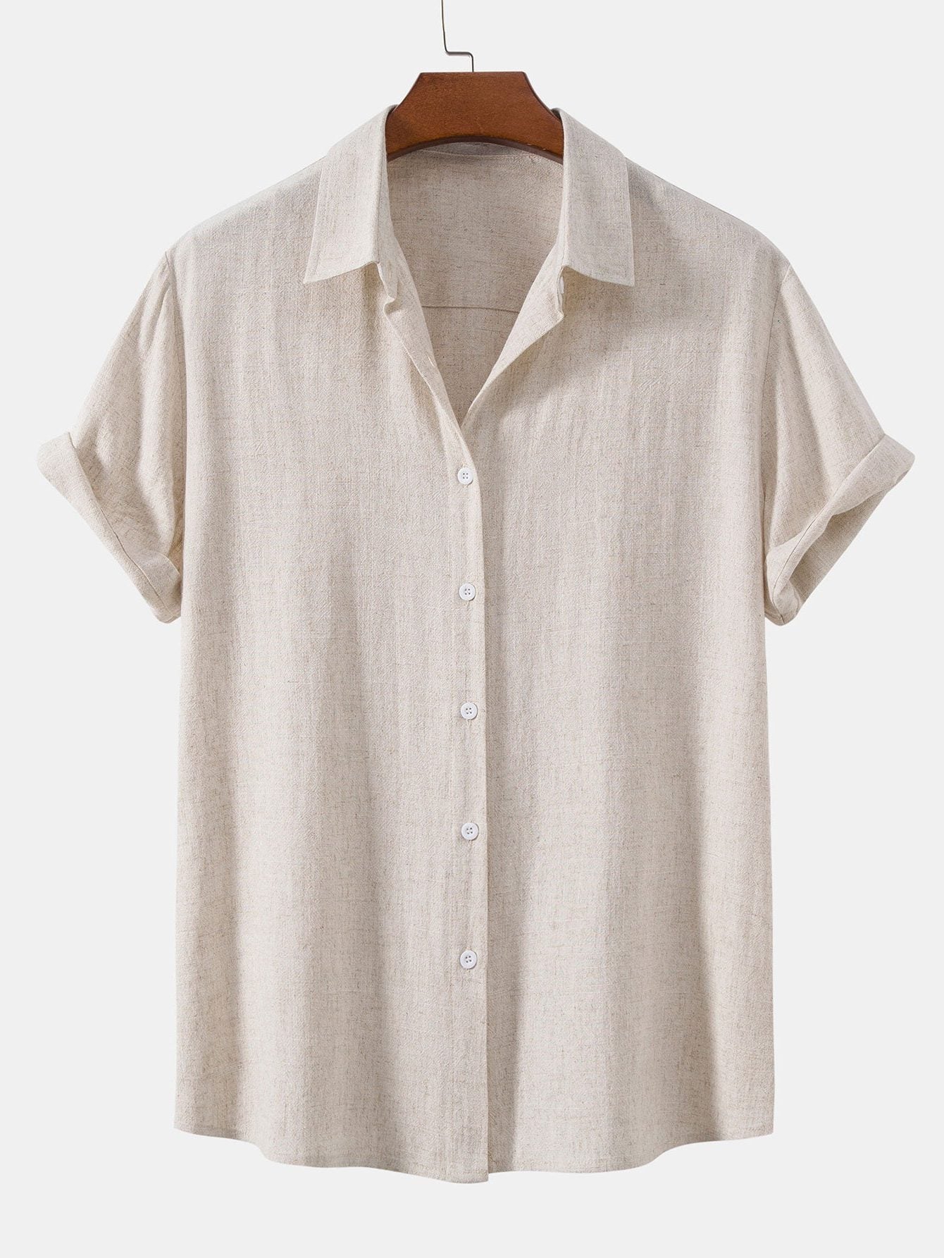 Linen Blend Relaxed Button-Down Shirt for Men - Beige