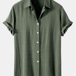 Linen Blend Relaxed Button-Down Shirt for Men - Olive Green