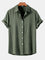 Linen Blend Relaxed Button-Down Shirt for Men - Olive Green