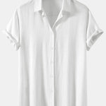 Linen Blend Relaxed Button-Down Shirt for Men - White