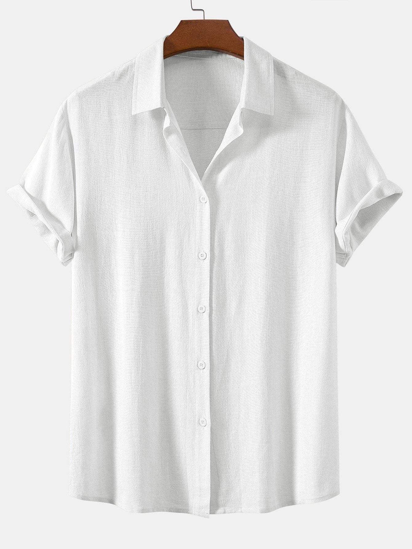 Linen Blend Relaxed Button-Down Shirt for Men - White
