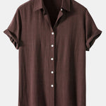 Linen Blend Relaxed Button-Down Shirt for Men - Dark Brown