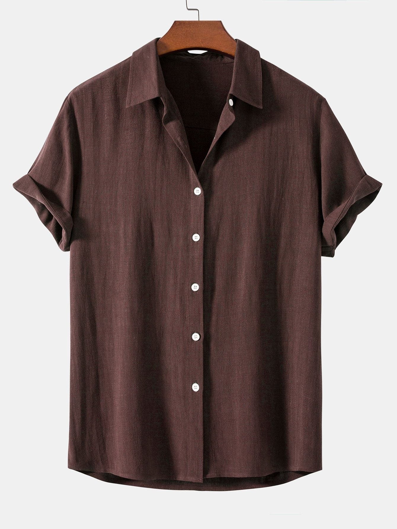 Linen Blend Relaxed Button-Down Shirt for Men - Dark Brown
