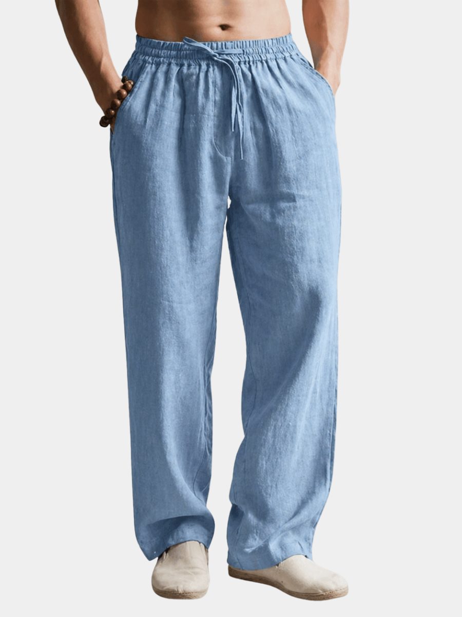 Linen Blend Straight Leg Trousers for Men