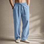 Linen Blend Straight Leg Trousers for Men - Blue