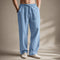 Linen Blend Straight Leg Trousers for Men - Blue