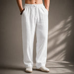 Linen Blend Straight Leg Trousers for Men - White