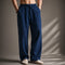 Linen Blend Straight Leg Trousers for Men - Navy Blue