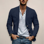 Linen Button-Down Blazer for Men - Navy