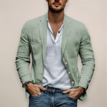 Linen Button-Down Blazer for Men - Sage Green