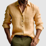 Linen Button-Down Collar Long Sleeve Shirt for Men