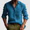 Linen Button-Down Collar Long Sleeve Shirt for Men - Blue
