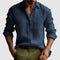 Linen Button-Down Collar Long Sleeve Shirt for Men - Navy Blue