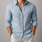 Linen Button-Down Overshirt for Men - Blue
