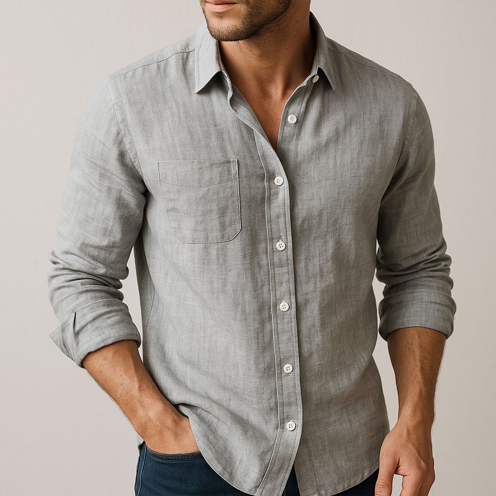 Linen Button-Down Overshirt for Men - Gray