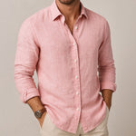 Linen Button-Down Overshirt for Men - Pink