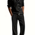 Linen Button-Down Set for Men - Black