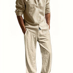 Linen Button-Down Set for Men - Khaki