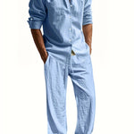 Linen Button-Down Set for Men - Blue