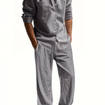 Linen Button-Down Set for Men - Gray