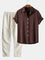 Linen Button-Down Shirt and Straight Leg Trousers Set for Men - Brown