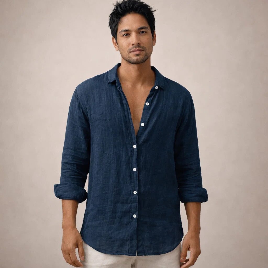 Linen Button-Down Shirt for Men - View 12