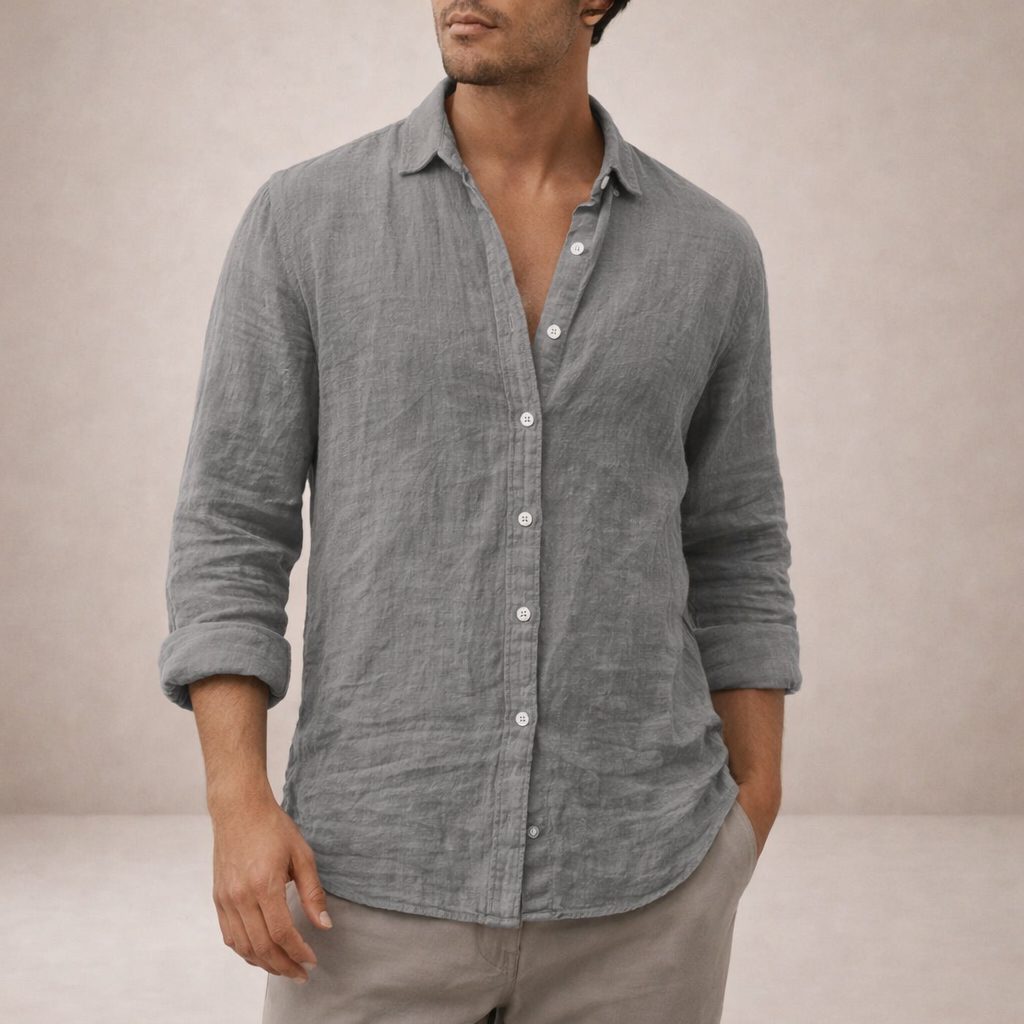 Linen Button-Down Shirt for Men - Grey