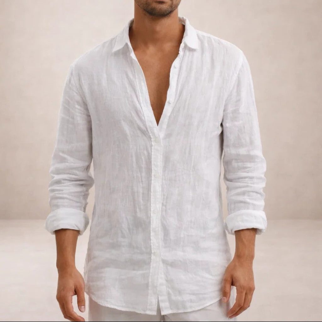 Linen Button-Down Shirt for Men - White