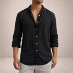 Linen Button-Down Shirt for Men - Black