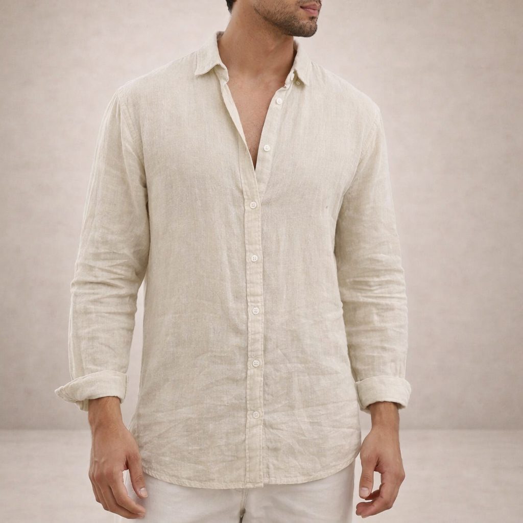 Linen Button-Down Shirt for Men - Off White