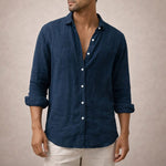 Linen Button-Down Shirt for Men - Dark Blue