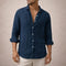 Linen Button-Down Shirt for Men - Dark Blue