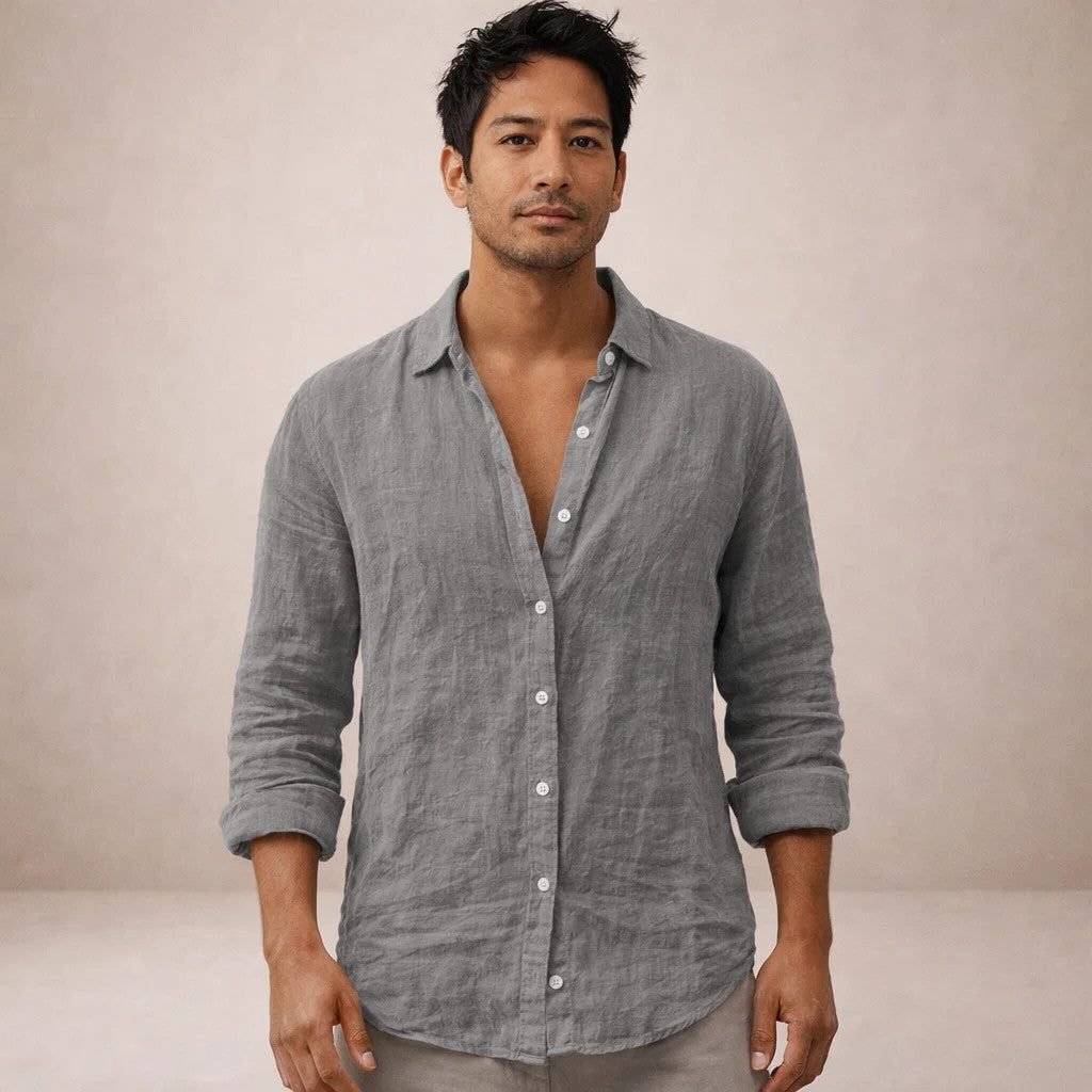 Linen Button-Down Shirt for Men - View 8