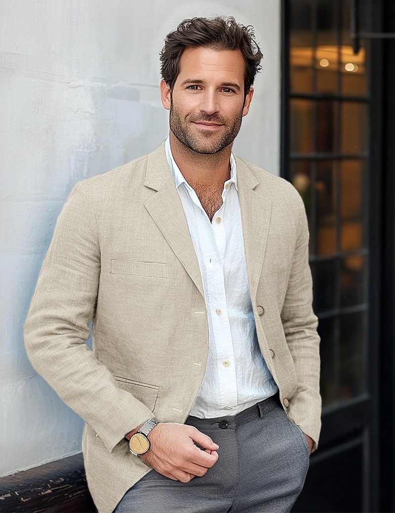 Linen Button-Front Blazer for Men - View 2