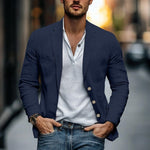 Linen Button-Front Blazer for Men - Blue