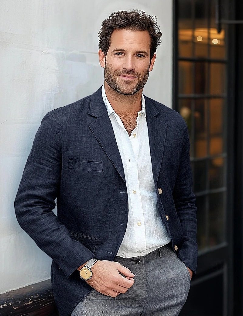 Linen Button-Front Blazer for Men - View 4