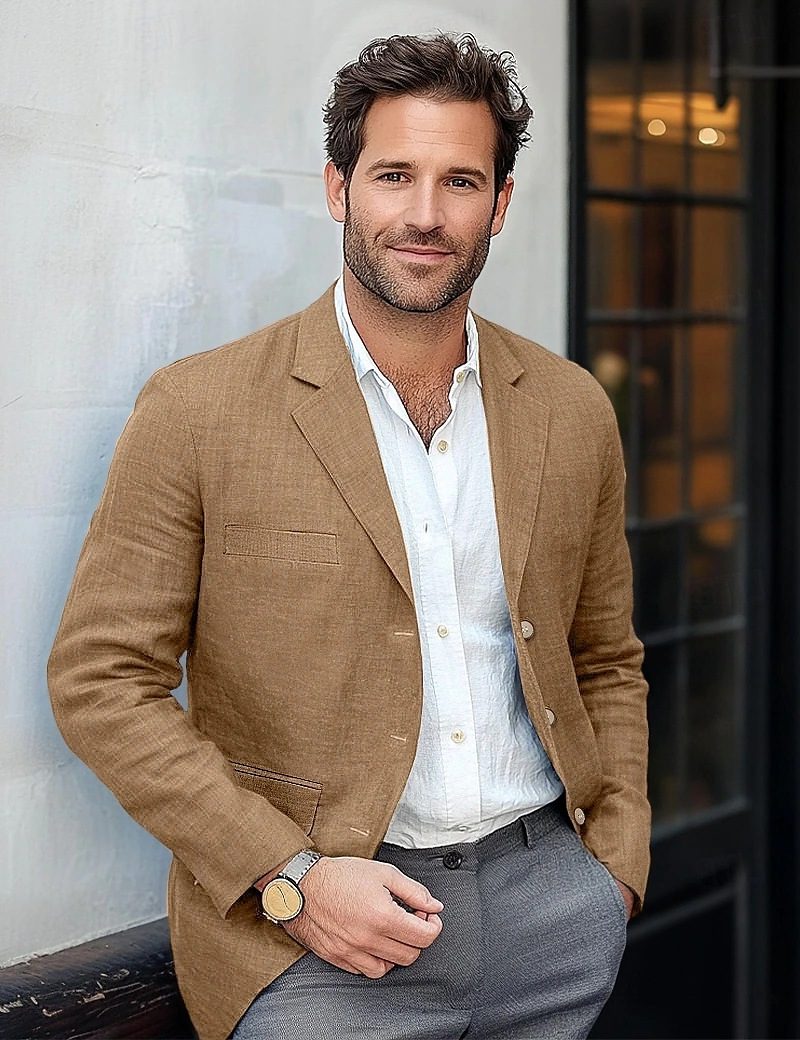Linen Button-Front Blazer for Men - View 6