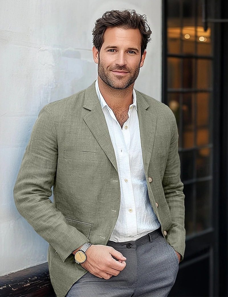 Linen Button-Front Blazer for Men - View 8