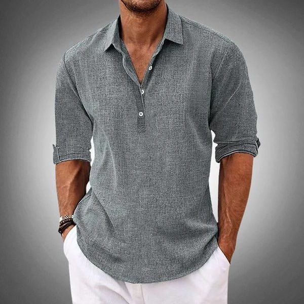 Linen Button-Up Shirt for Men - Grey
