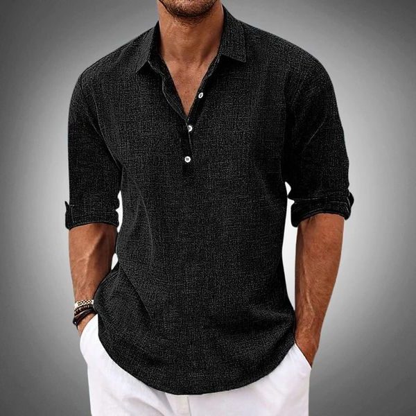 Linen Button-Up Shirt for Men - Black