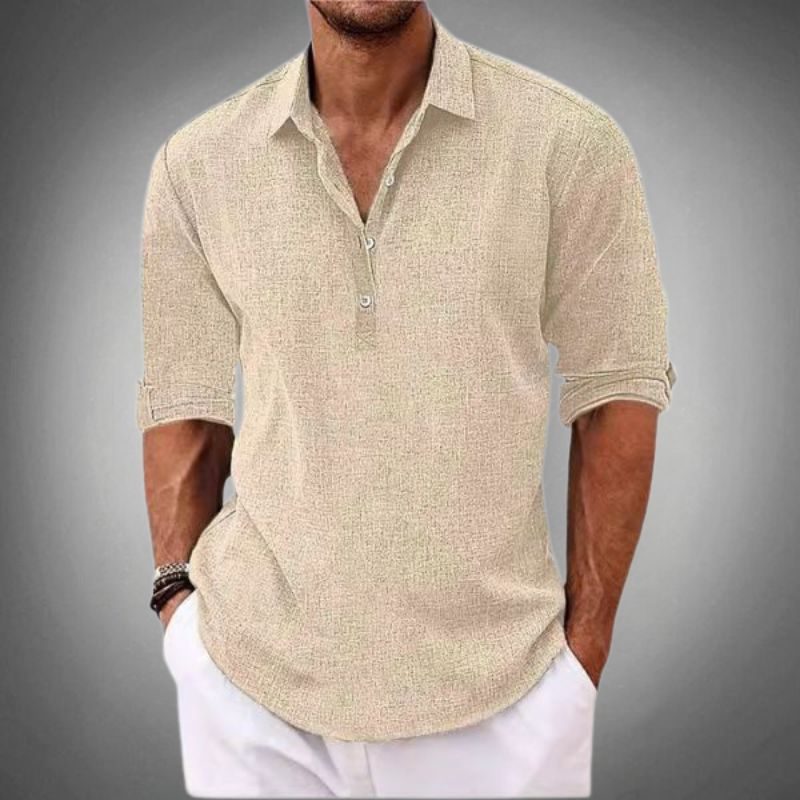 Linen Button-Up Shirt for Men - Beige